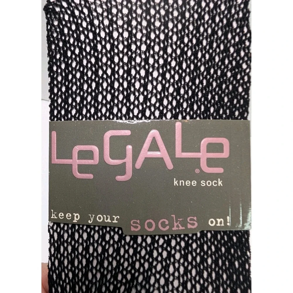 1 Pair NWT Vtg LeGale Black Fishnet Knee Socks Nylon Spandex Y2K Goth Size 9-11